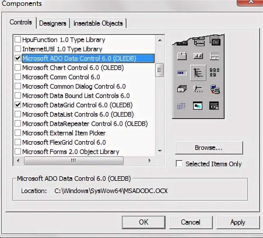 Dialog controls. Microsoft chart controls.