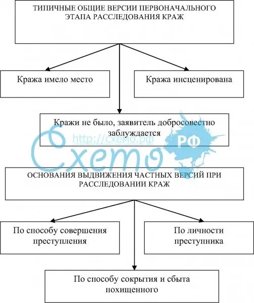 Общин версии при краже. Общие версии по краже. Общие версии кражи пример. Первоначальный этап расследования краж. Этапы расследования краж