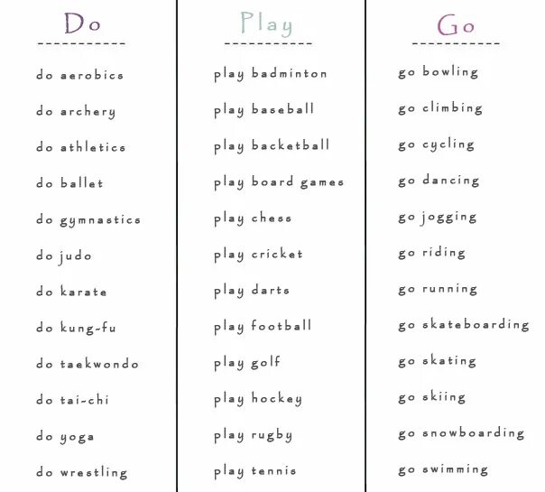 Climbing go play do. Do play go с видами спорта. go do play с видами спорта таблица. play do go правило. глаголы с do play go.