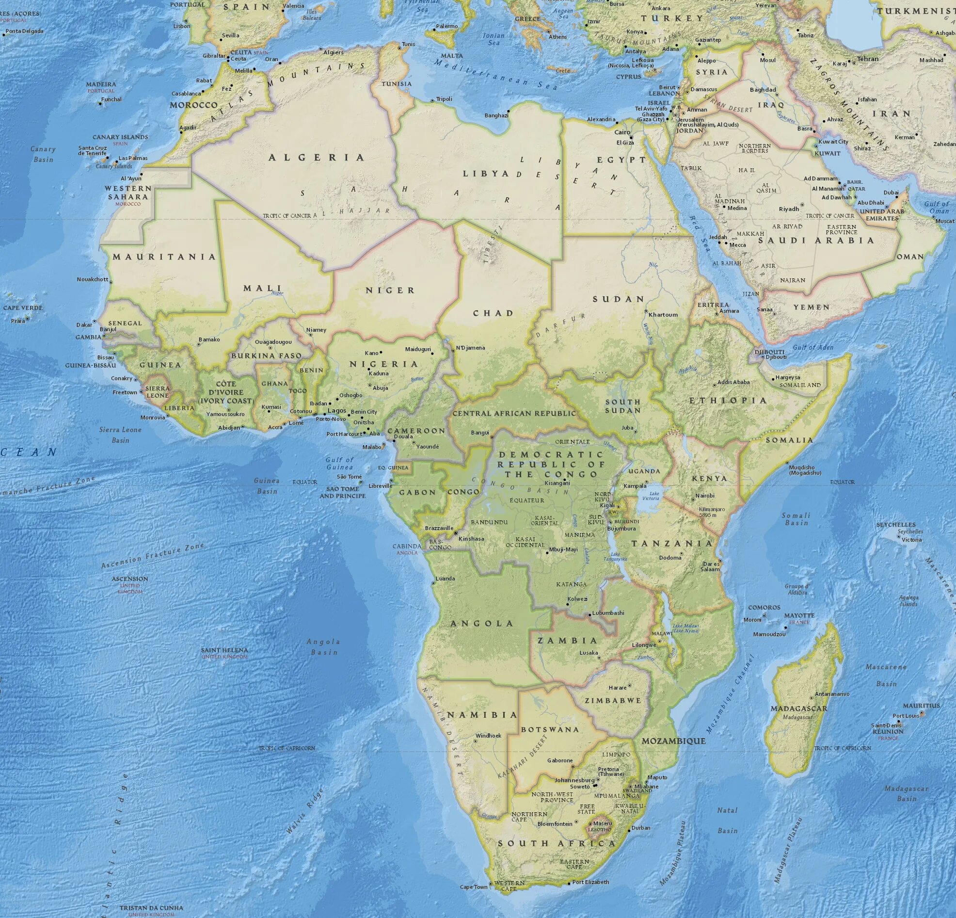 Физическая и политическая карта Африки. Африка физическая карта 5 класс. Карта Африки географическая большая. Физическая карта Африки со странами. Africa на русском