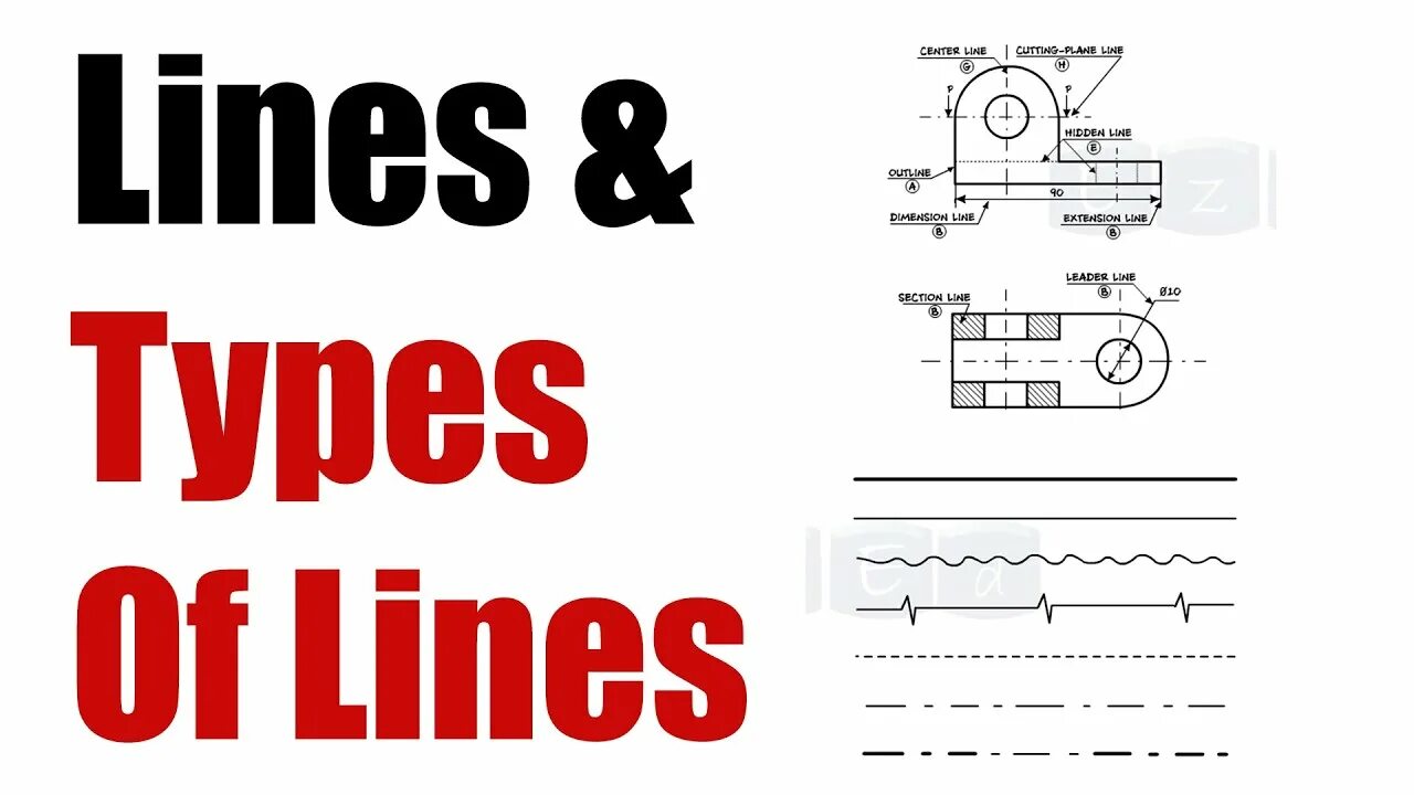 Types of lines. Engineering drawing object lines. line objects.