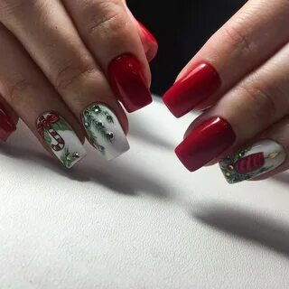 Ногти красные дизайн зеленый