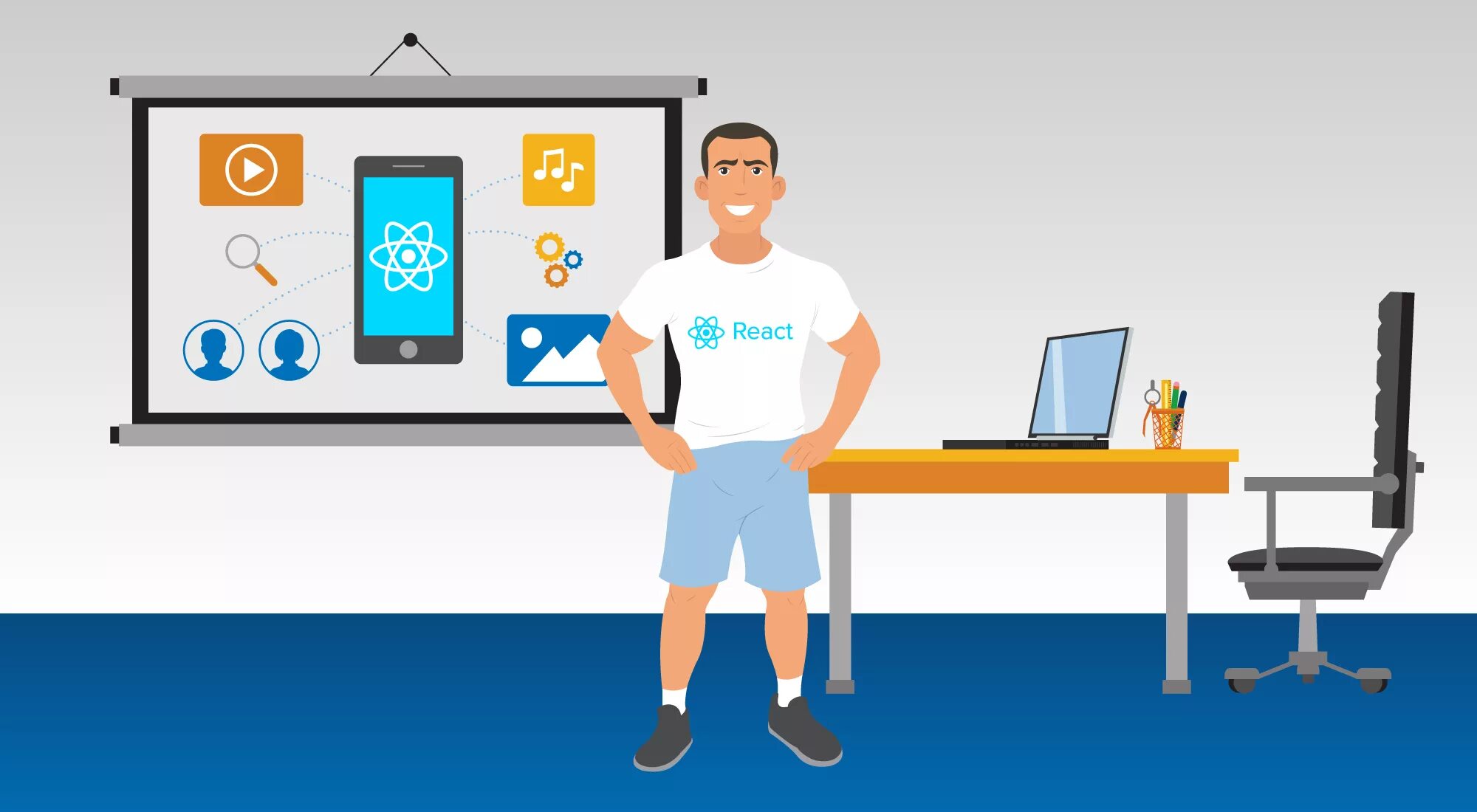 React storage. React разработчик. разработчик веб приложений иллюстрация. react разработка. реакт программист.