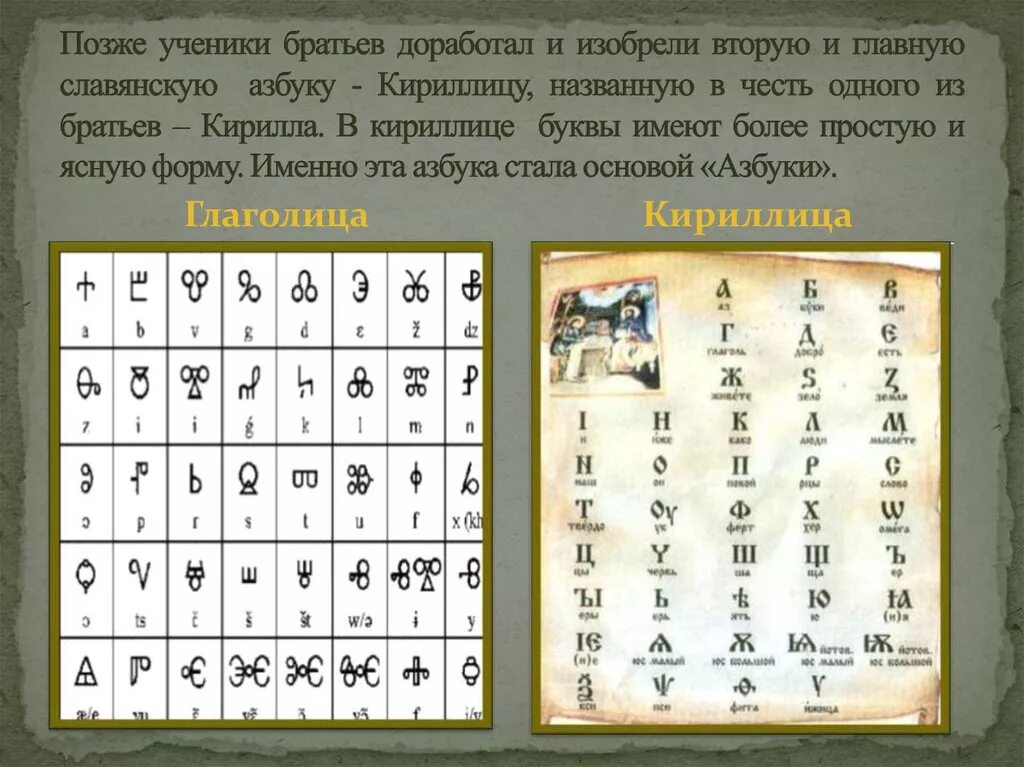 Создание первого алфавита в какой стране. Первая Славянская Азбука. Буквы глаголицы и кириллицы. Азбука глаголица и кириллица. Древние азбуки глаголица и кириллица.