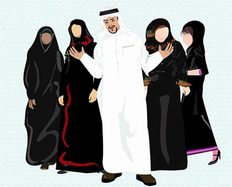 Жена и 5 мужчин. Четыре жены в Исламе. Многоженство в Исламе. Две жены в Исламе. Полигиния в Исламе.