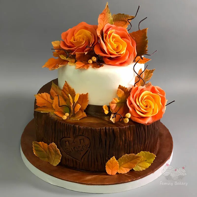Autumn inspired chocolate ganache cake decorated with fresh fruit on an orangey 