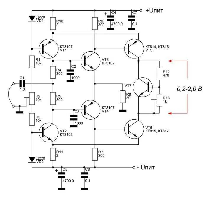 Хороший унч. Усилитель низкой частоты на транзисторах кт808а. Транзисторный усилитель 10вт схема. Усилитель 30 ватт на транзисторах схема усилителя. Транзисторный усилитель 100вт схема.