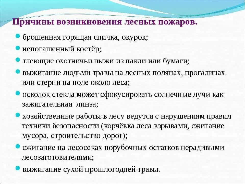 Каковы основные возникновения лесных пожаров