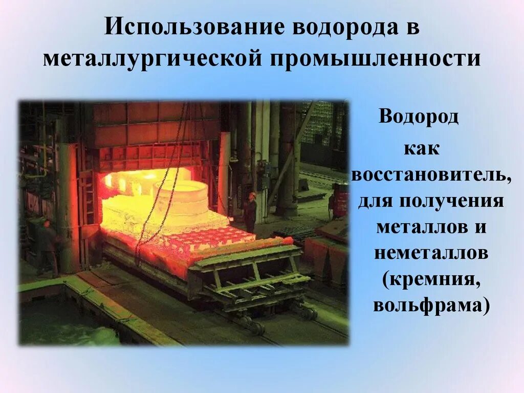 Водород в металлургии. Восстановление металлов водородом. Водород в промышленности. Водород в металлургической промышленности.