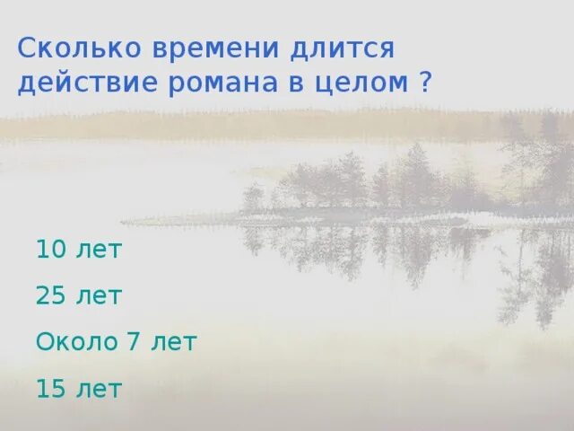 Сколько лет длится действие в романе?.