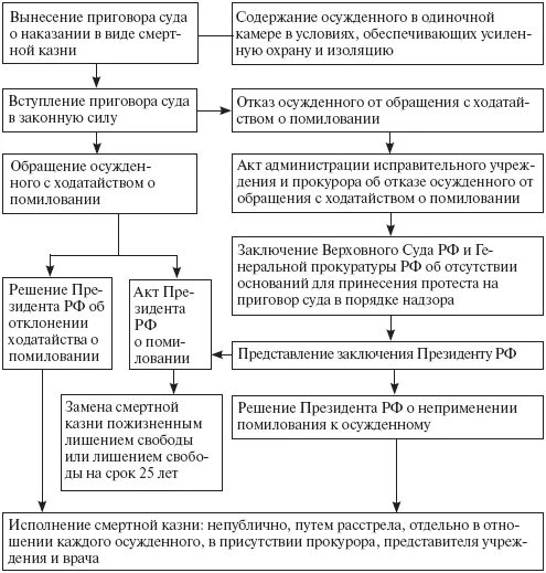 Исполнение наказания в виде смертной казни. Порядок и условия исполнения наказания в виде смертной казни. Смертная казнь схема. Порядок рассмотрения помилования. Акт помилования президента рф