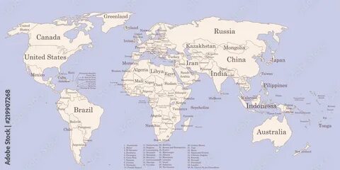 Контурная карта со странами и столицами