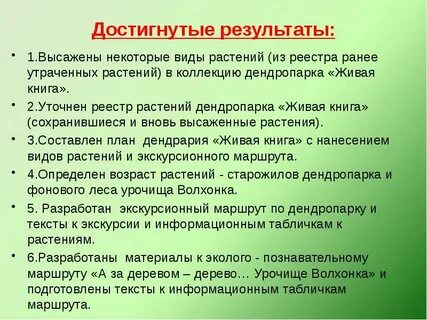 Достигнутые результаты проекта