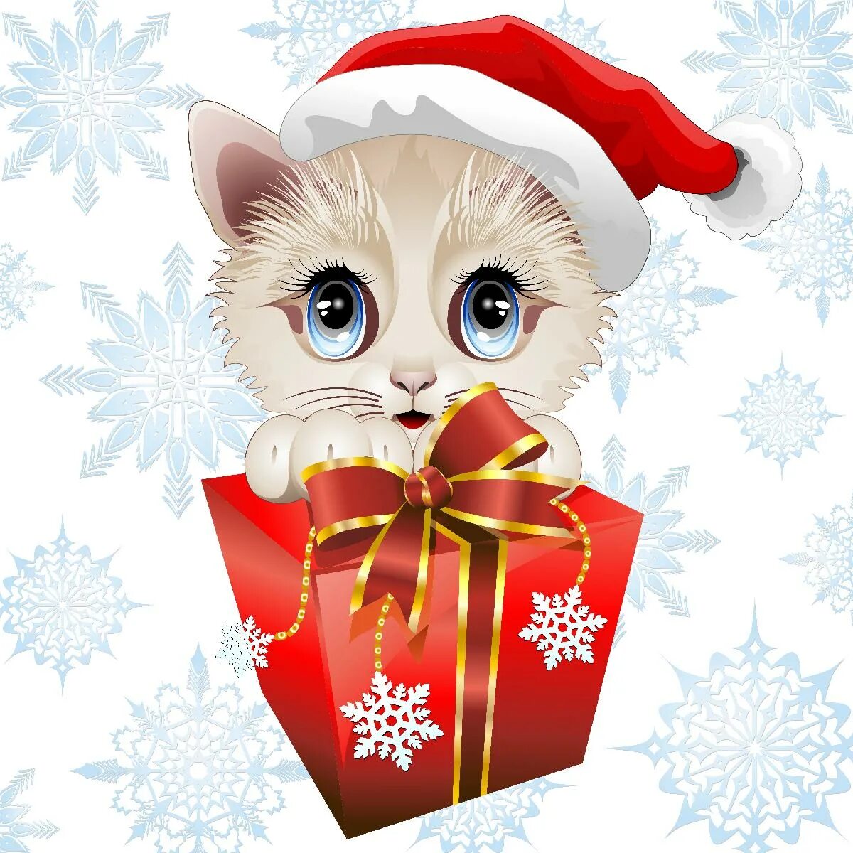 Котик в новогодней шапке рисунок
