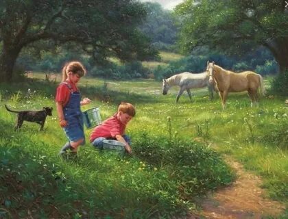 Пейзаж человек и животное