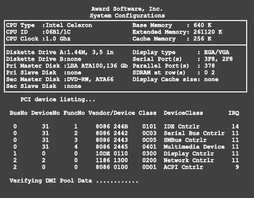 Dmi pool data. System configuration. Таблице System configuration. Award software, Inc.. Pri. Master Disk : LBA,Ata 100.