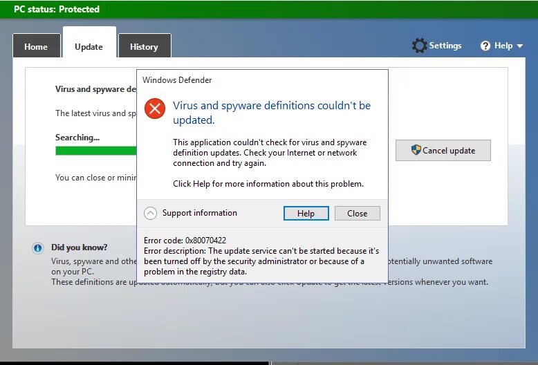Код ошибки 0x80070422 xbox. Windows defender ошибка. майкрософт дефендер. ошибка 0х80070422. код ошибки 0x80070422 7 windows.