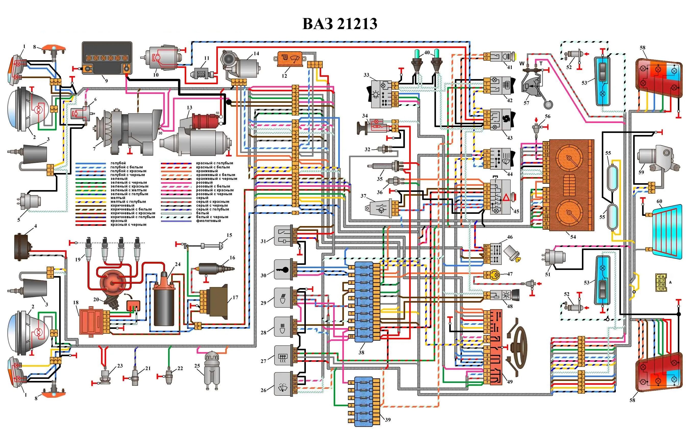 Нива 213 зажигание. Схема электропроводки Нива 21213 карбюратор с описанием. Схема электропроводки ВАЗ 21213 Нива карбюратор. Схема электропроводки Нива 21213. Электропроводка ВАЗ 21213 Нива карбюратор.
