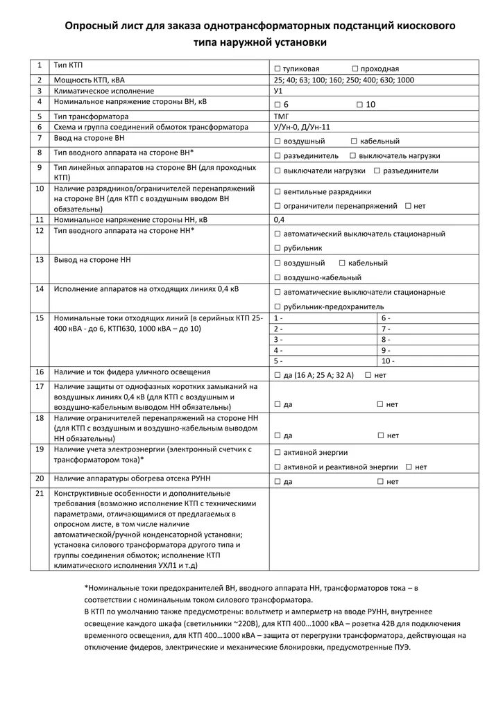 Типы опросных листов
