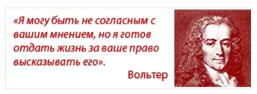 Не согласен ни не согласен. Вольтер я готов отдать жизнь за ваше право. Я не согласен с вашим мнением. Вольтер я не согласен с вашим мнением. Я не согласен с вашим мнением но готов отдать жизнь за то.