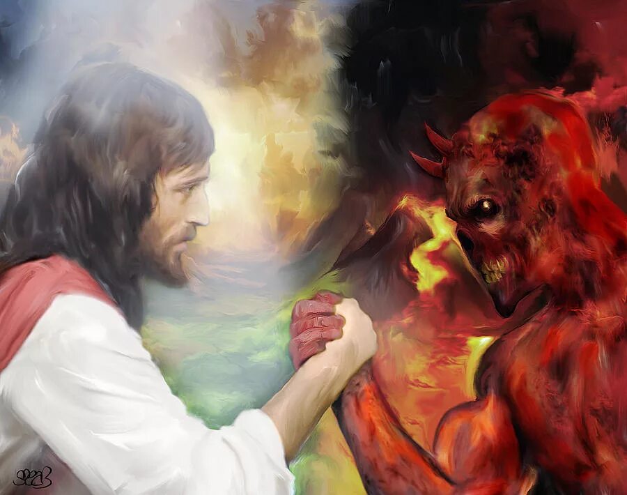 Против христа. Иисус Христос против демона. Иисус Христос и сатана. Борьба Бога и дьявола. Бог и дьявол.