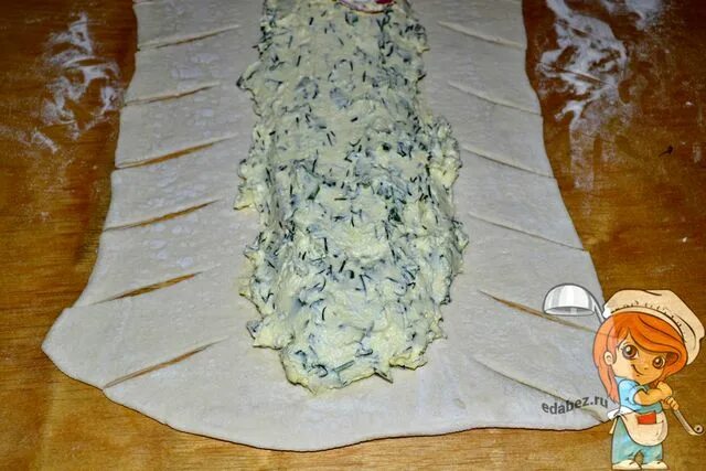 Укроп тесто. Открытый пирог из слоеного теста с творожным сыром и рукколой. Пирог из творога укропа.