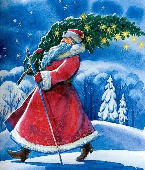 картинка деда мороза мультяшного. дед мороз идет рисунок. дед мороз идет с мешком. дед мороз идет. дед мороз идет рисунок.