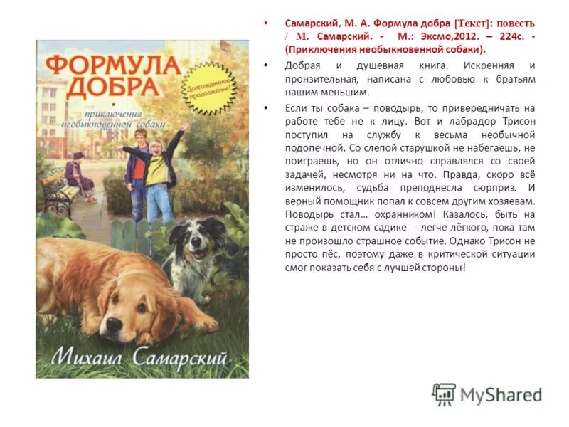 Самарский формула добра книга. Самарский формула добра краткое содержание.