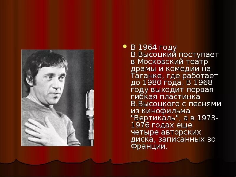 Сколько лет было высоцкому. Театр на Таганке 1964 Высоцкий. Высоцкий биография.