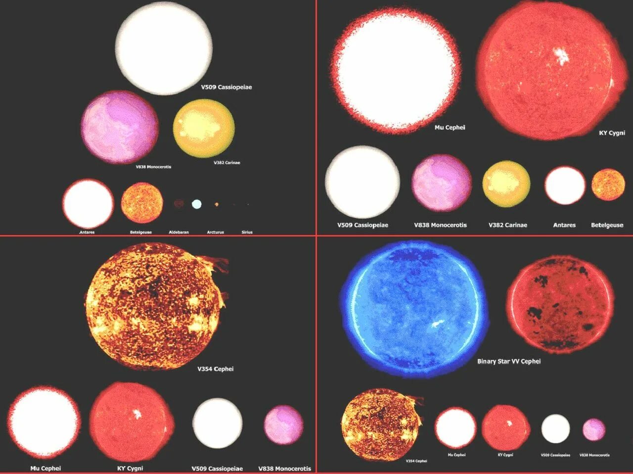 Какое соотношения звезд. Размер звезды VV Цефея. VV Цефея и Бетельгейзе. Цвет звезд. Сравнение солнца с другими звездами.