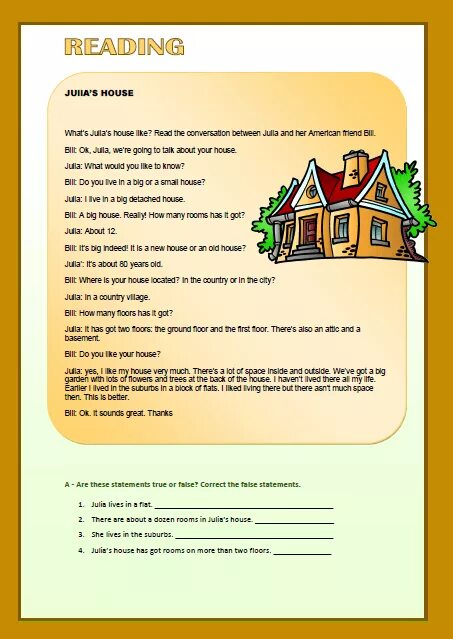 Английский House reading. Reading about House. Speaking activities about House. Questions about Home and House.