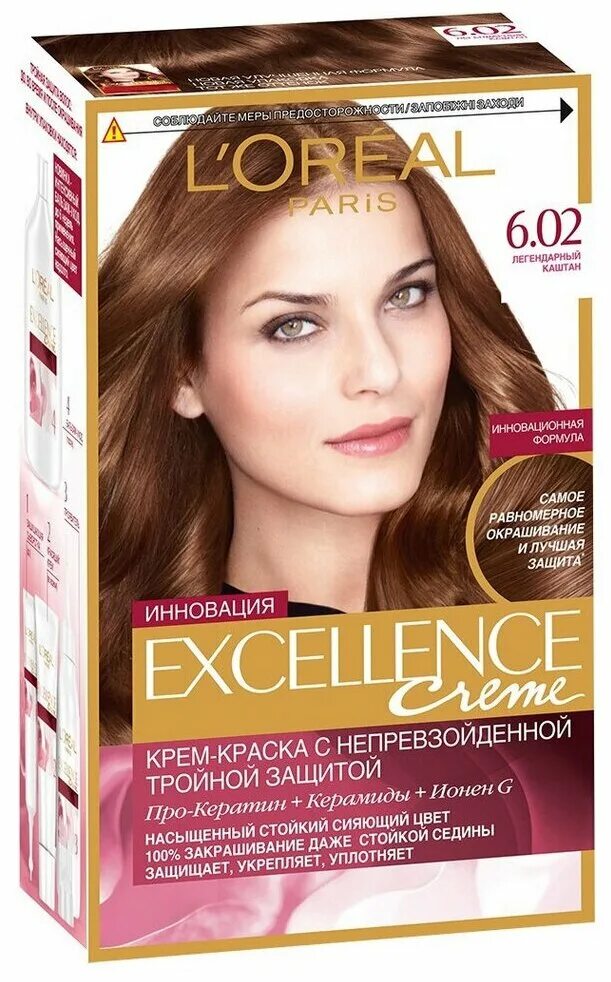 Купить краску лореаль экселанс. Лореаль экселанс 6.02. Loreal Excellence 6.02 легендарный каштан. Лореаль экселанс 6 оттенок. Лореаль экселанс краска для волос 6.02 легендарный каштан.