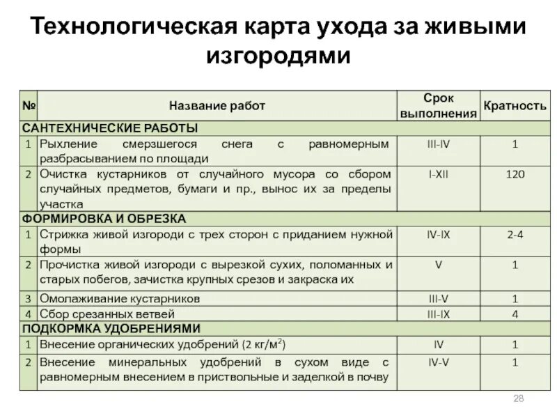 Карту ухаживать. Технологическая карта по уходу за живыми изгородями. Технологическая карта живой изгороди. Технологическая карта по уходу за садом. Технологическая карта по уходу за растениями.