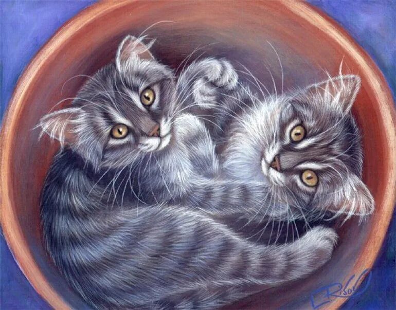 2 нарисованных котиков