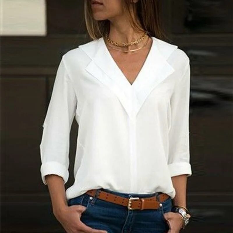 Купить белую рубашку женскую с длинным. Белая блузка. Белая рубашка женская. Стильные рубашки для женщин. Блузка с v образным вырезом.