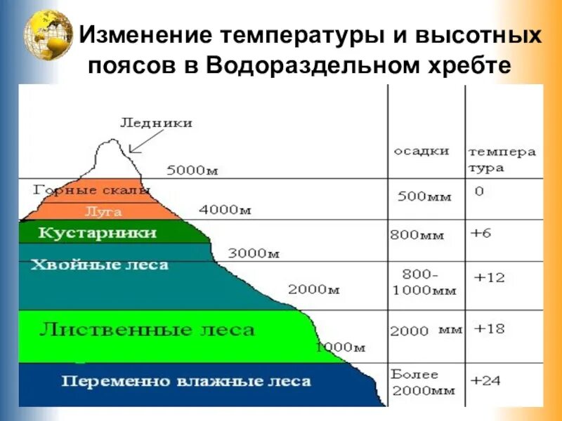 Сколько высотных поясов в горах. Высотная поясность большого Водораздельного хребта. Высотные пояса. Закономерность смены высотных поясов. Назовите закономерности в смене высотных поясов.