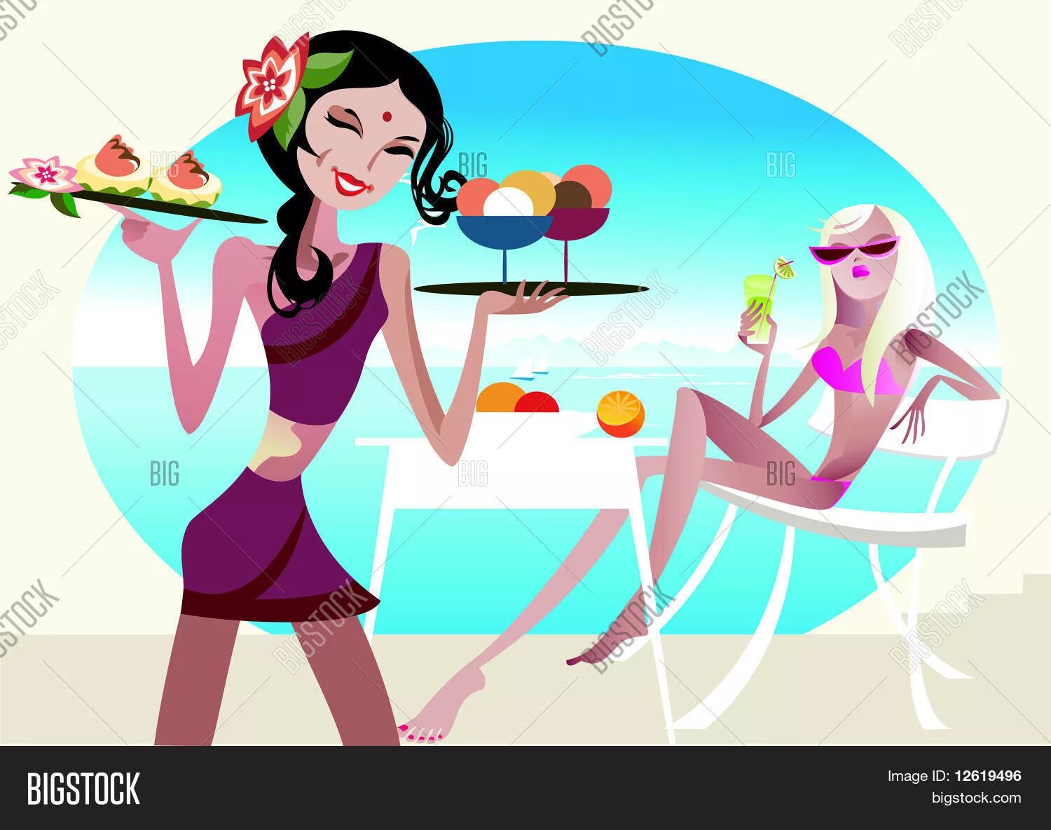 Кафе на пляже рисунок. Пляжное кафе рисунок. Девушки официантки в кафе на пляже. Кафе на пляже векторные рисунки.