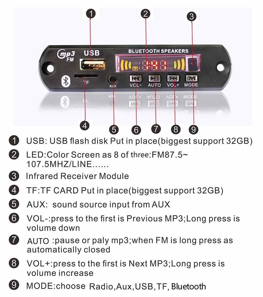 Воспроизведи музыку на колонке. Bluetooth fm USB mp3 TF SD, MYLATSO. МП-3 модуль юсб плеер. Модуль mp3 fm радио USB SD Card. Bluetooth модуль 5 вольт USB.