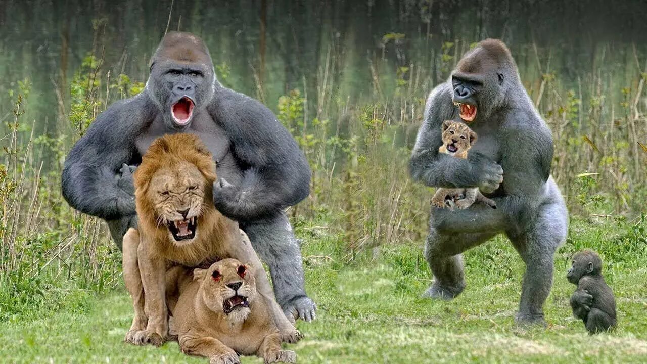 Кто сильнее медведь или горилла. Lion vs Gorilla.