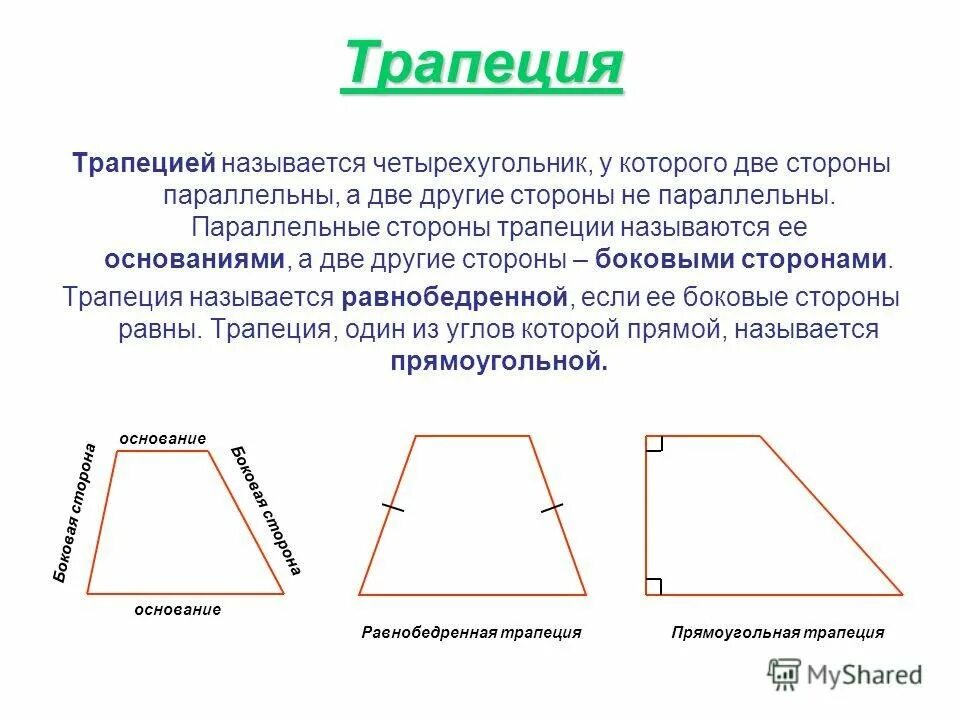 Любая трапеция является четырехугольником