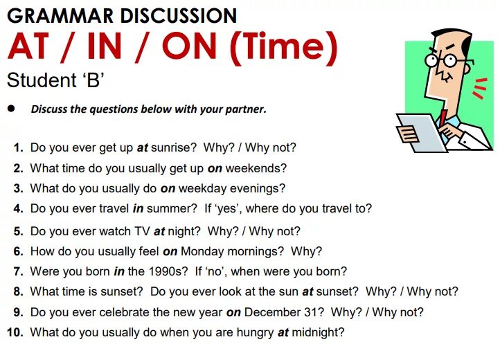 In on at time вопрос. Prepositions of time speaking. At in on speaking activities. In in at время speaking. Questions about city