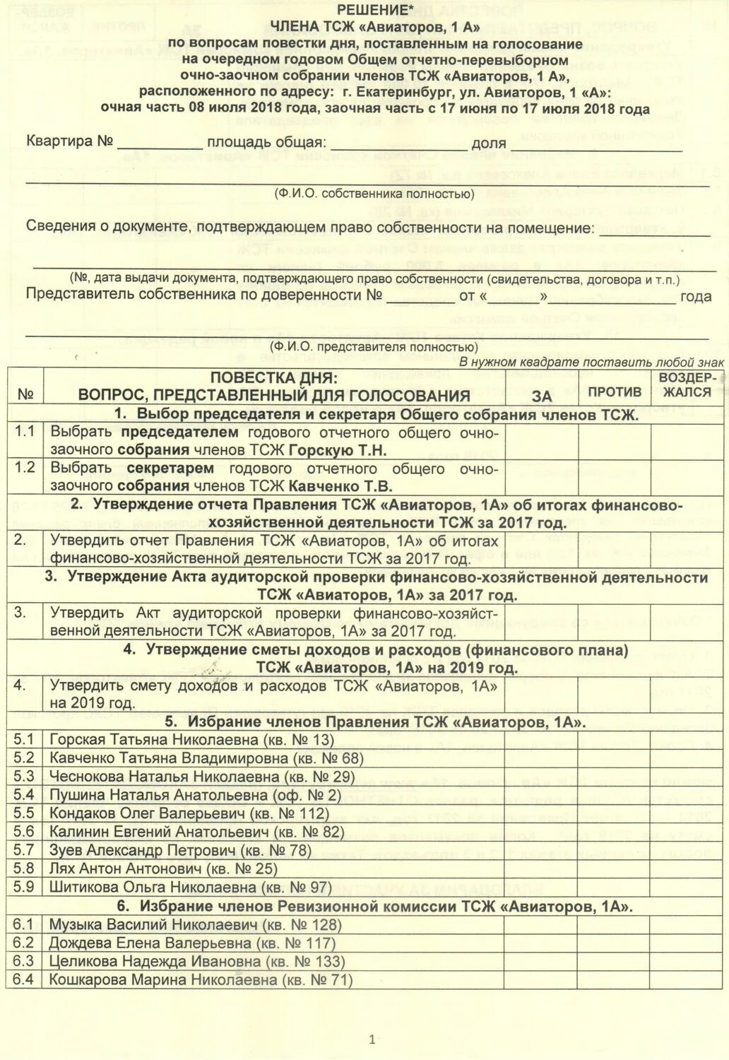 Очная форма общего собрания. Бюллетень общего собрания членов ТСЖ. Решение члена ТСЖ. Бланк ТСЖ. Бюллетень для голосования на общем собрании.