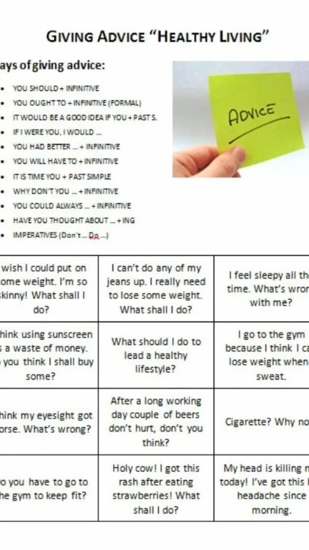 Health Worksheet вопросы. Health speaking Cards. Giving advice. Giving advice Worksheets. Should practice