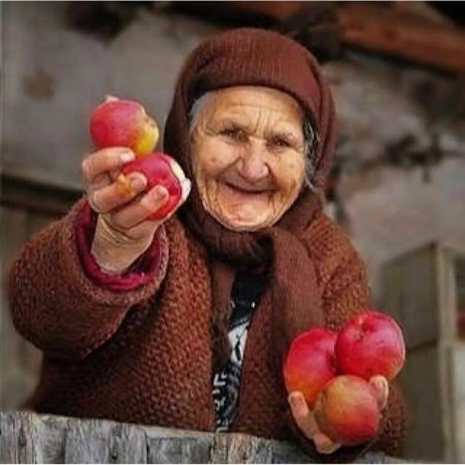 Бабушка первой пришла. Лдь рдййй. Бабушка с яблоками. Добрая бабушка.