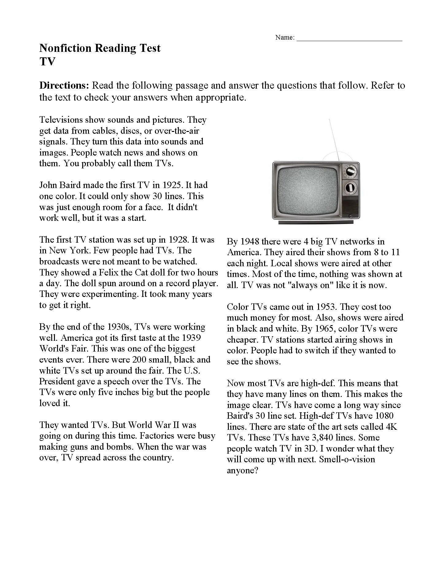 Non Fiction reading Test. Nonfiction reading Tests. TV shows reading Comprehension. Nonfiction reading Test reading answers.