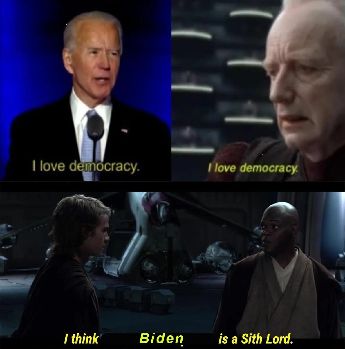 Don t vote. Байден Палпатин. Я люблю демократию Палпатин Мем. GM memes. I Love Democracy meme.