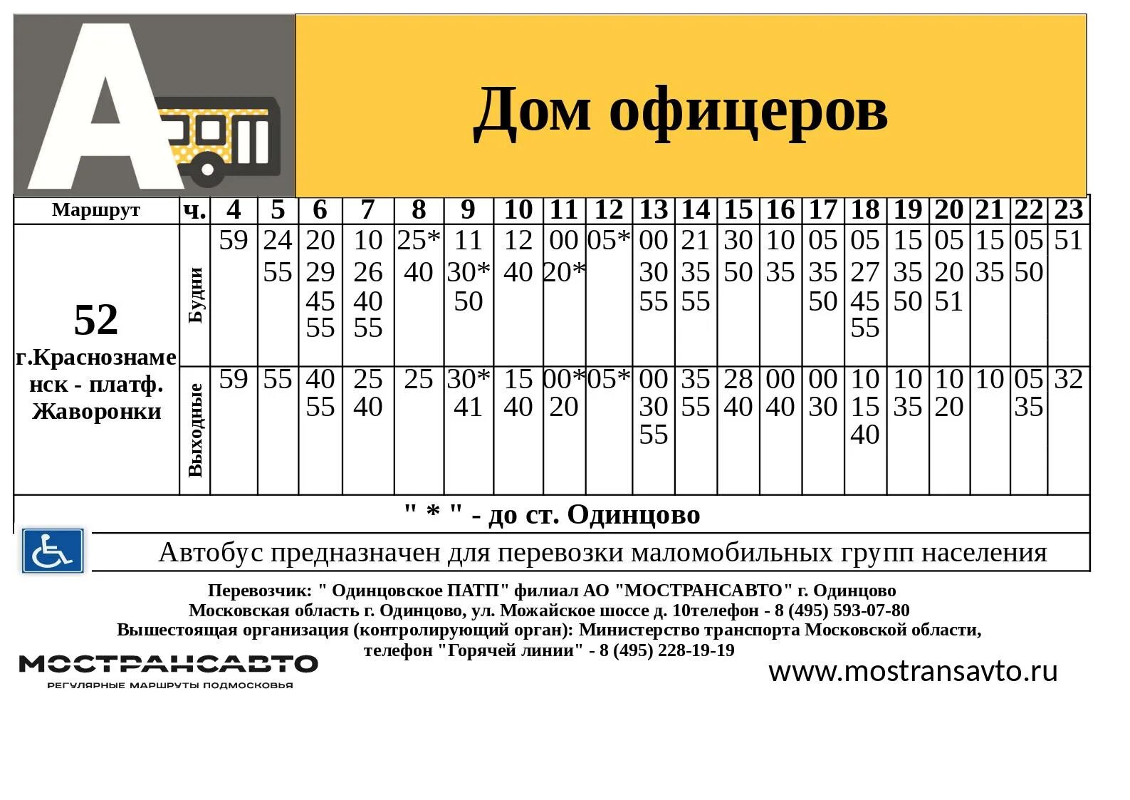 Расписание автобусов 55 56 одинцово