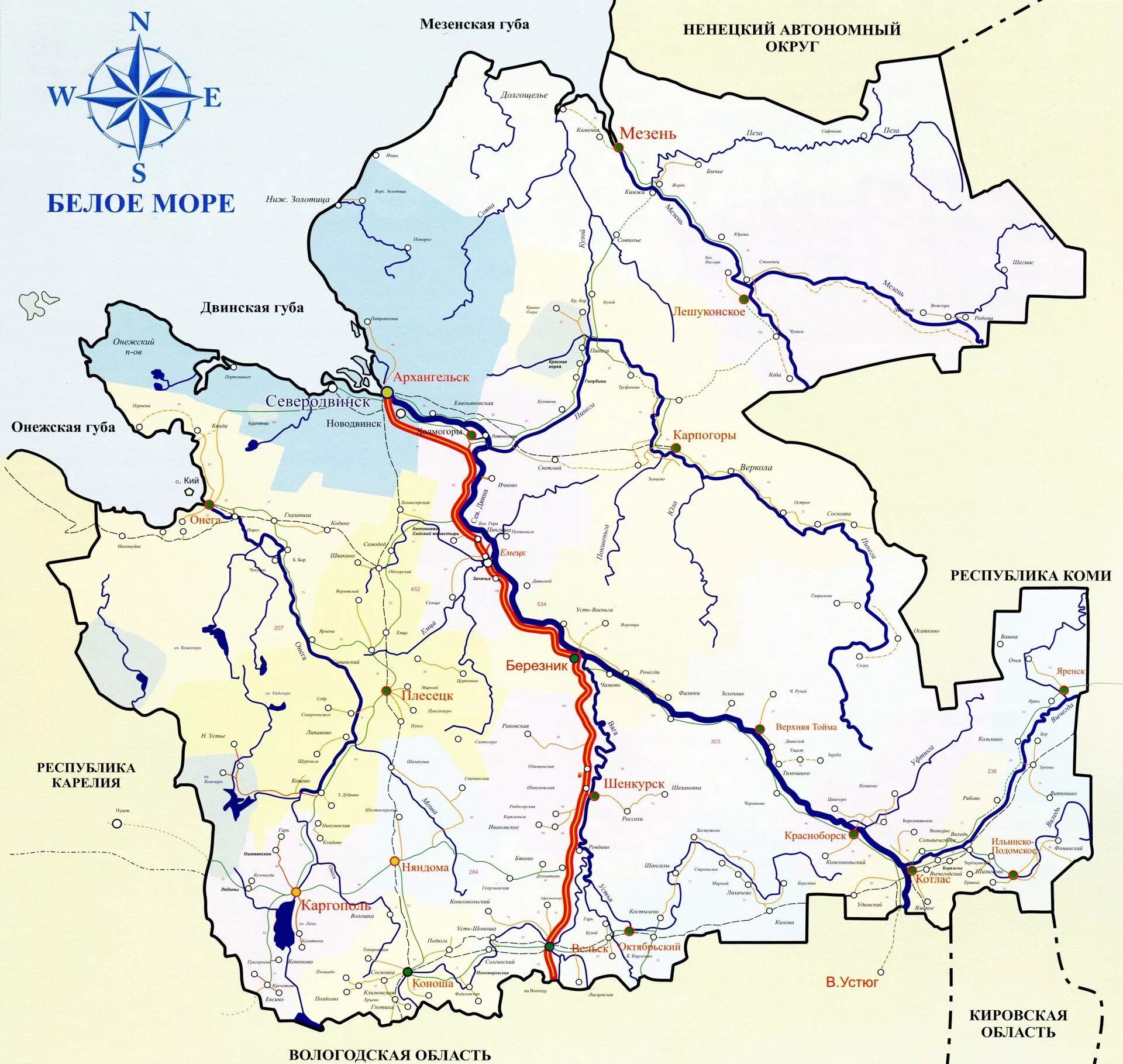 Карта рек архангельской