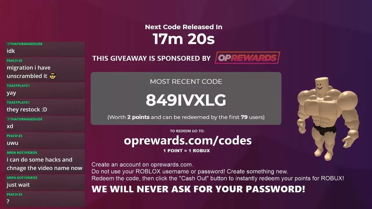 OPREWARDS. Redeem Roblox codes. Коды на сайте OPREWARDS. Код now