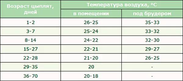 Температурный режим для цыплят бройлеров таблица. Таблица содержания бройлеров в брудере. Температура содержания бройлеров таблица. Тепловой режим для цыплят бройлеров. Температура содержания бройлеров.